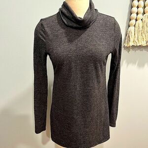 Ann Taylor Loft Charcoal Grey Turtleneck Long Sleeve Button Cuff Tunic Top Small